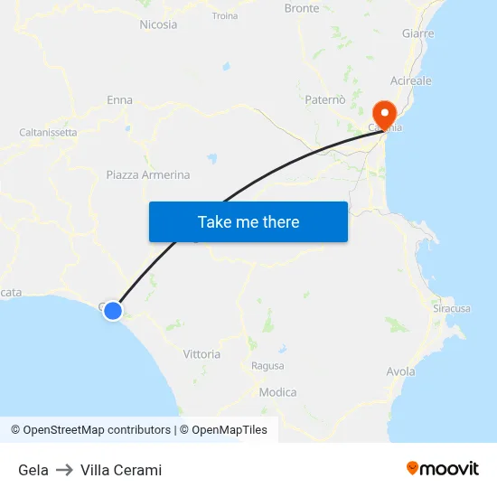 Gela to Cerami Villa map