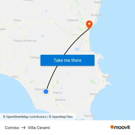 Comiso to Cerami Villa map