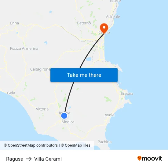 Ragusa to Cerami Villa map
