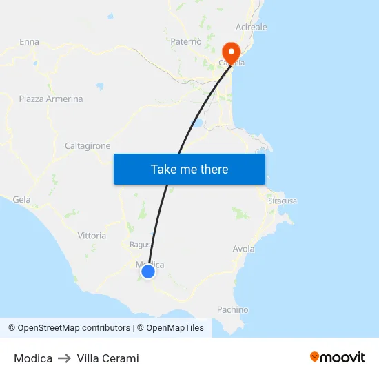 Modica to Cerami Villa map