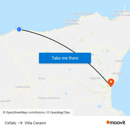 Cefalù to Cerami Villa map