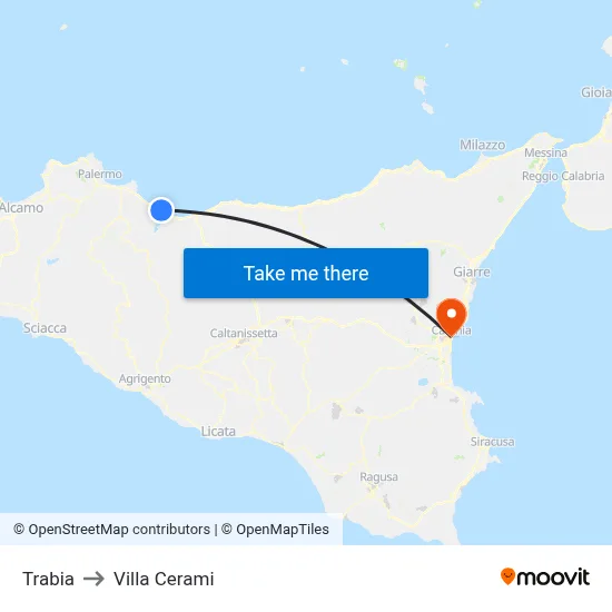 Trabia to Cerami Villa map