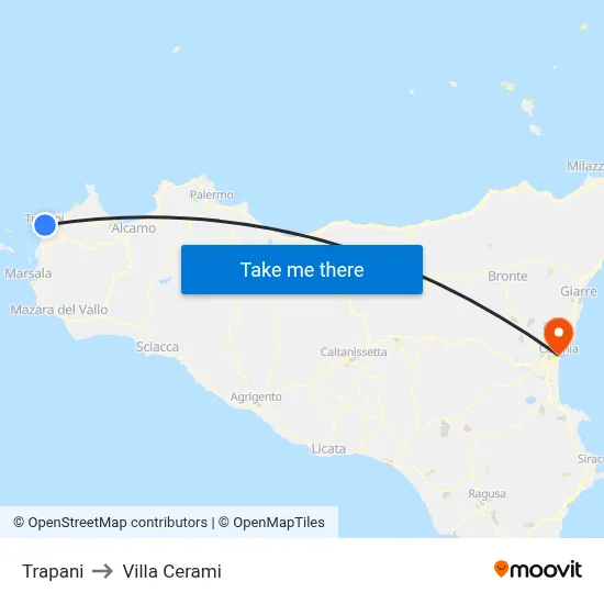 Trapani to Cerami Villa map