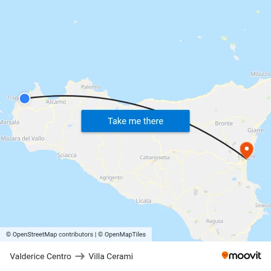 Valderice Centro to Cerami Villa map
