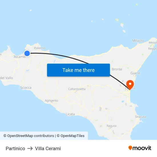 Partinico to Cerami Villa map
