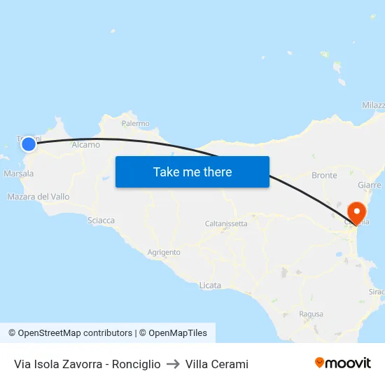 Zavorra Island Street - Ronciglio to Cerami Villa map