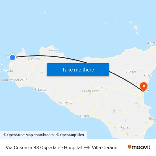 88 Cosenza Street Hospital to Cerami Villa map