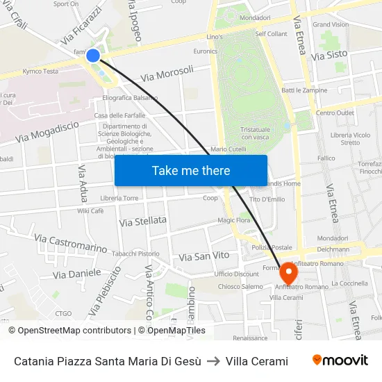 Catania Piazza Santa Maria Di Gesù to Cerami Villa map