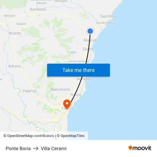 Ponte Boria to Cerami Villa map