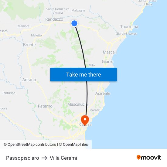Passopisciaro to Villa Cerami map