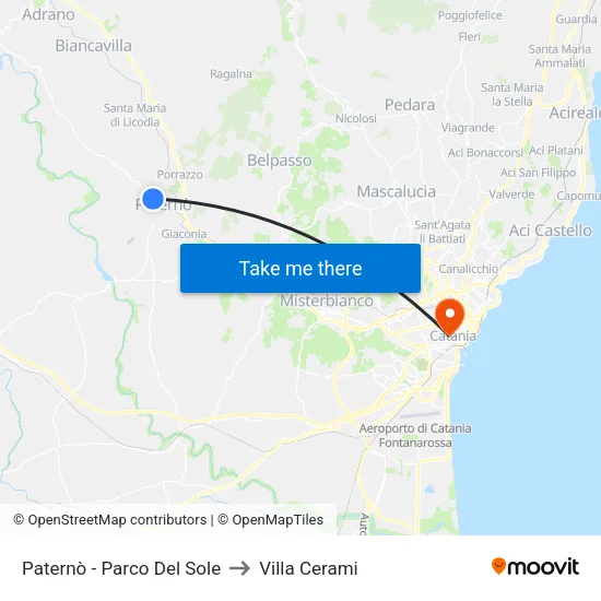 Paterno - Sun Park to Cerami Villa map