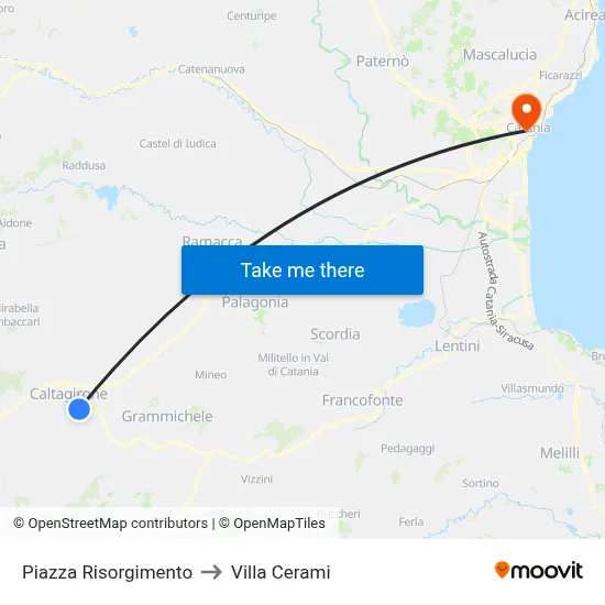 Risorgimento Square to Cerami Villa map