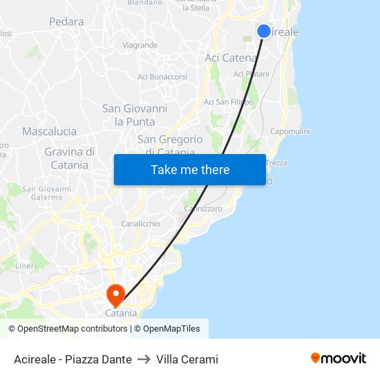 Acireale - Piazza Dante to Villa Cerami map