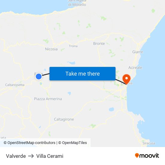 Valverde to Villa Cerami map