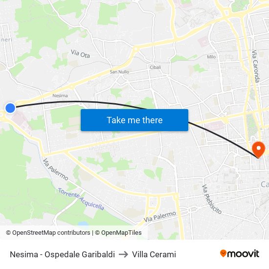Nesima - Ospedale Garibaldi to Villa Cerami map