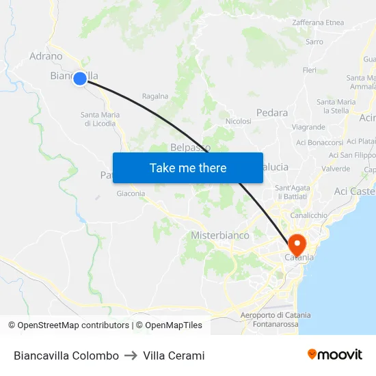Biancavilla Colombo to Cerami Villa map
