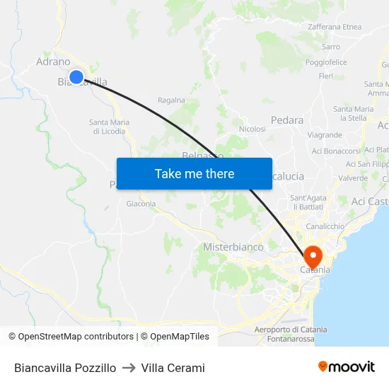 Biancavilla Pozzillo to Cerami Villa map