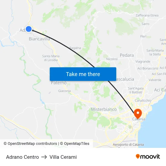 Adrano Center to Cerami Villa map
