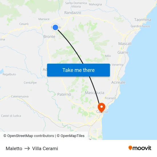Maletto to Cerami Villa map