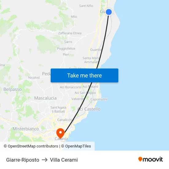 Giarre-Riposto to Cerami Villa map