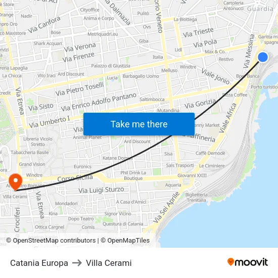 Catania Europa to Villa Cerami map
