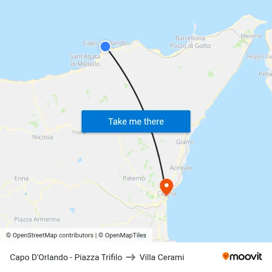 Capo D'Orlando - Trifilo Square to Cerami Villa map