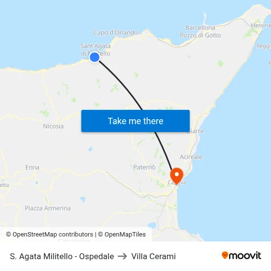 Sant'Agata Militello - Hospital to Cerami Villa map