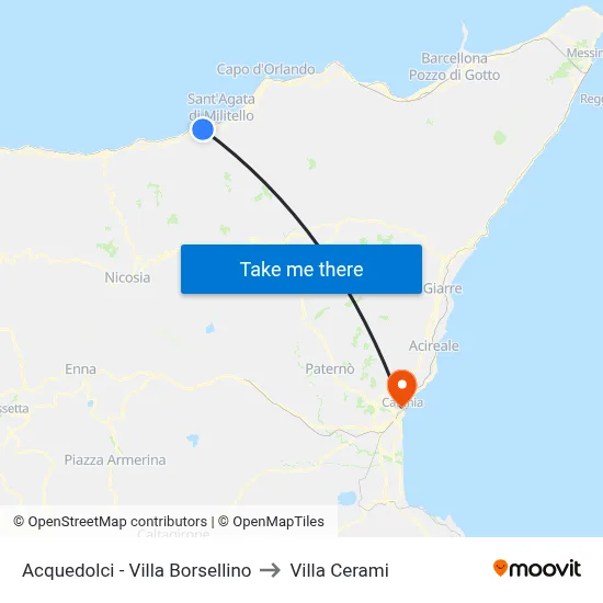 Acquedolci - Villa Borsellino to Cerami Villa map