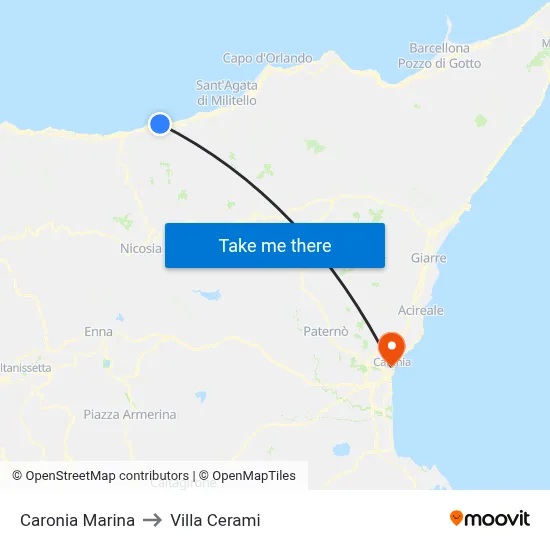 Caronia Marina to Cerami Villa map