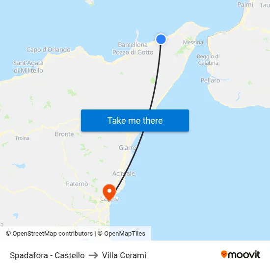 Spadafora - Castle to Cerami Villa map