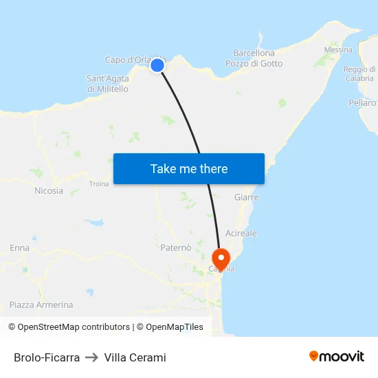 Brolo-Ficarra to Cerami Villa map