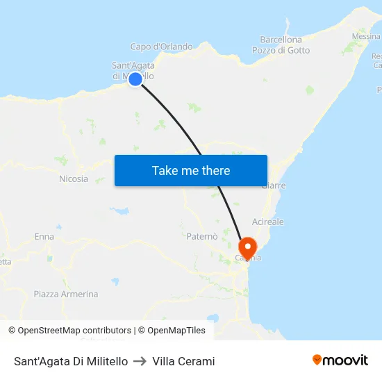 Sant'Agata Di Militello to Cerami Villa map