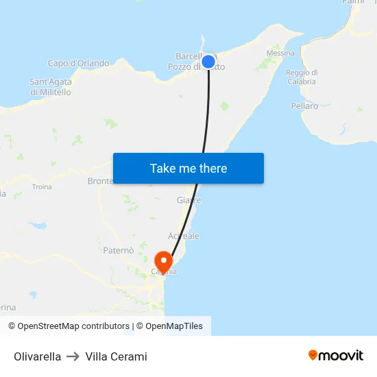 Olivarella to Cerami Villa map