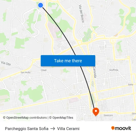 Santa Sofia Parking to Cerami Villa map