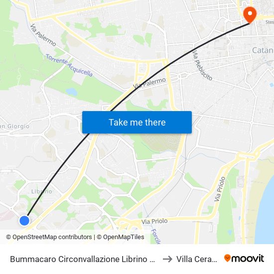 Bummacaro Circonvallazione Librino Est to Villa Cerami map