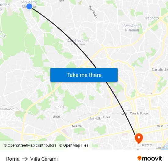 Roma to Villa Cerami map