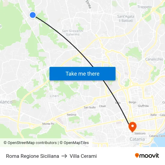 Roma Sicilian Region to Cerami Villa map