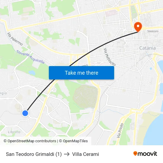San Teodoro Grimaldi (1) to Cerami Villa map