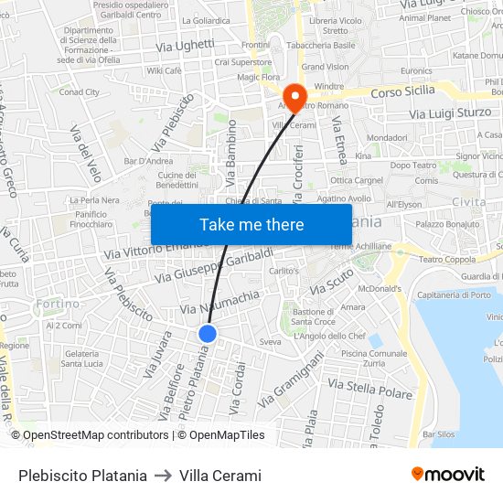Plebiscito Platania to Villa Cerami map