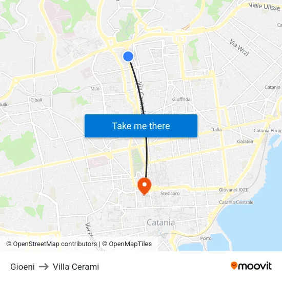 Gioeni to Villa Cerami map