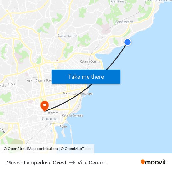 Musco Lampedusa Ovest to Villa Cerami map