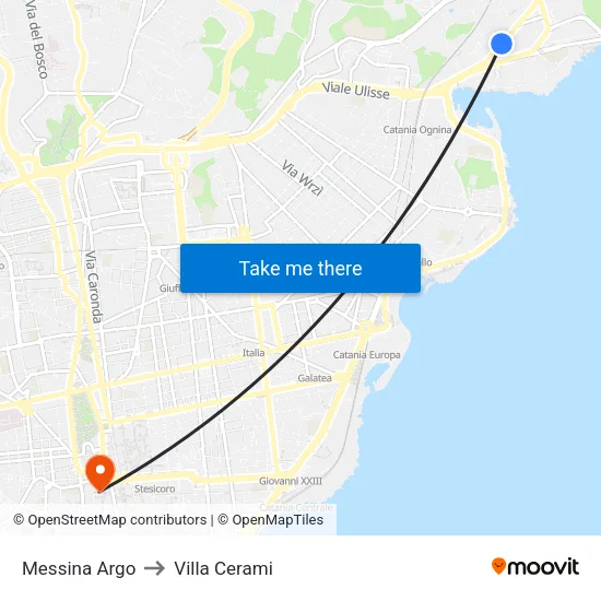 Messina Argo to Villa Cerami map