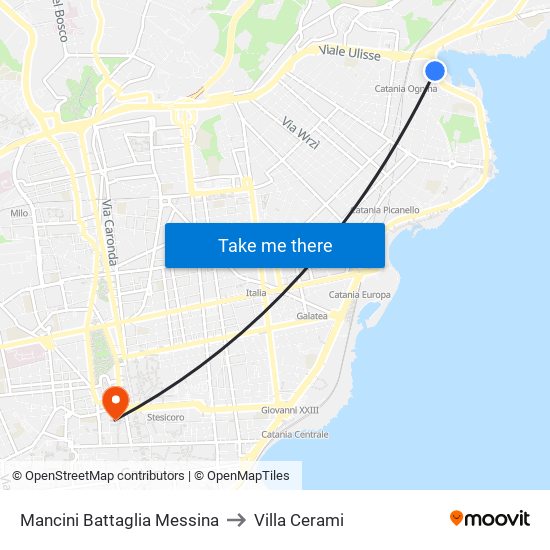 Mancini Battaglia Messina to Villa Cerami map
