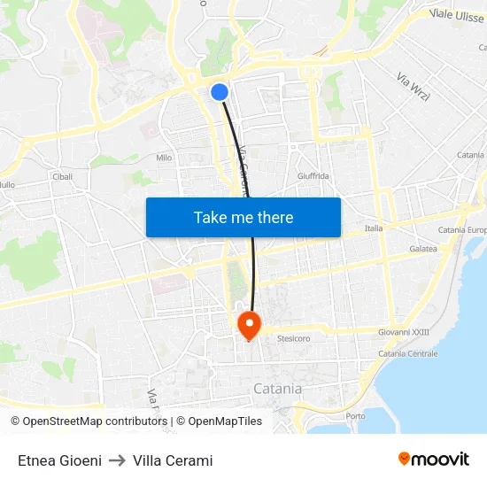 Etnea Gioeni to Cerami Villa map