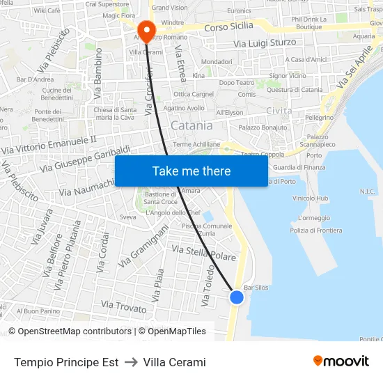 Temple Prince East to Cerami Villa map