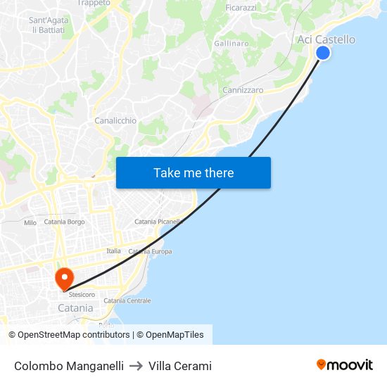 Colombo Manganelli to Villa Cerami map