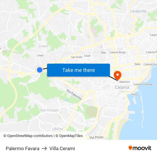 Palermo Favara to Villa Cerami map