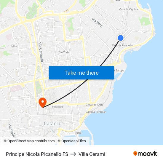 Principe Nicola Picanello FS to Villa Cerami map