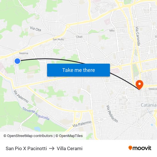 San Pio X Pacinotti to Villa Cerami map