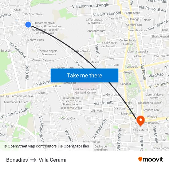 Bonadies to Villa Cerami map